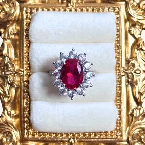 Ruby & White Sapphire Gemstone Estate Sterling Silver Cocktail Ring